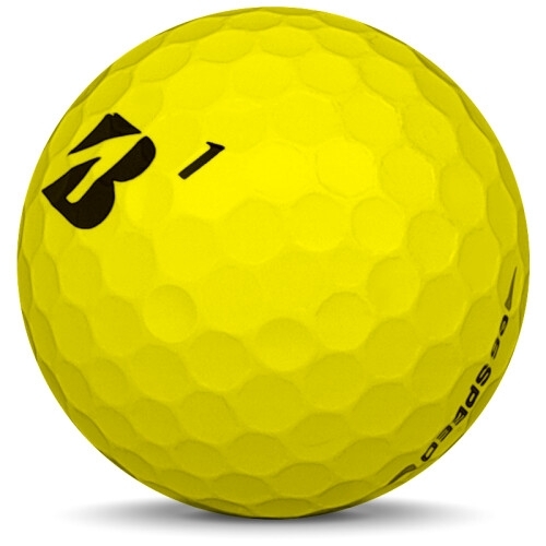 Golfboll av modellen Bridgestone E6 Speed i 2018 års version med gul färg sned bild