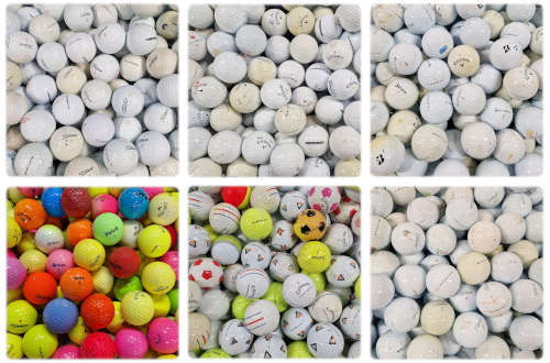 6 olika varianter av övningsgolfbollar
